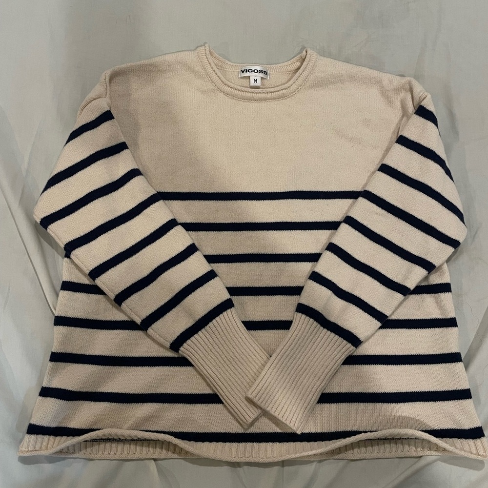 Vigoss Striped Crewneck Sweater - Cream and Black